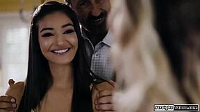 stepdad, why make her lick stepdaughter's sweet shaved pussy now?