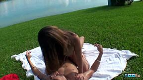 topless busty brunette sunbathing bent over for immediate big cock pounding outdoors 😈💦
