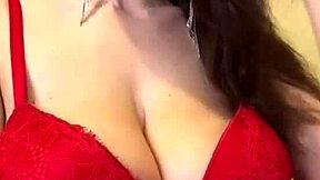 my friend's hot milf mom in red bra flashes big natural tits nipples outdoors