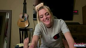 petite blonde sassy teases juicy tits and wet pussy before kinky rimjob swallow