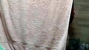 catching my latina aunt shower masturbating her natural tits nearly spots me