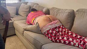 Evelyn Holloway's humiliating daddy spanks curvy housewife ass