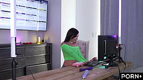 pornplus aria bends over her game stream for huge cock anal creampie railing