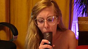 first time blonde teen with braces moans sucking monster bbc while riding dildo on small tits