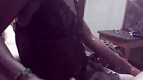 redhead black slut in dress slurps tiny boss cock at hostel