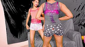 these babes sharin one cock in crazy threesome fuckin n squirtin everywhere