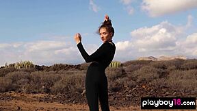 Skinny Russian brunette taya vai strips nude posing outdoor so teasingly!