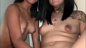 naughty latinas tease tits public then drip wet in lesbian threesome orgy