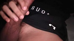 Muscular stud moans loud jerking monster cock in tight gym clothes on bed