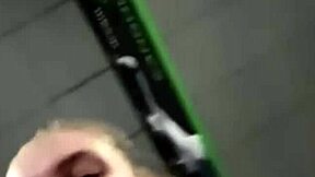 Gym slut fingering ass with plug in public