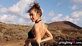 Skinny Russian brunette taya vai strips nude posing outdoor so teasingly!