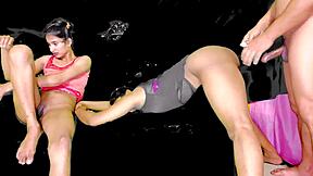 these babes sharin one cock in crazy threesome fuckin n squirtin everywhere