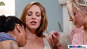 stepmom sneaks peeks at petite stepdaughter's shaved pussy craving forbidden ebony licks