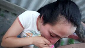 He swings by neighbor's door to pound her mouth hard with fat cock then unloads cum all over her face