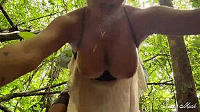 wife's busty milf bestie begs for nervous outdoor fuck on big tits and tight pussy