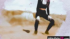 Gorgeous Brunette Taya Vais Strips Naked Revealing Perfect Tits Outdoors