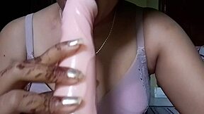 indian babe screams in dirty dildo cum show closeup