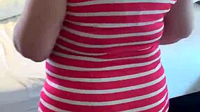 Petite girl teases her panty lines slow and seductive in bedroom play