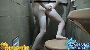 He grabbed skinny redhead wife in bathroom, filled her with milk, weakened her legs part 01