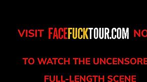 See petite Colombian teen gag on big white cock deepthroat