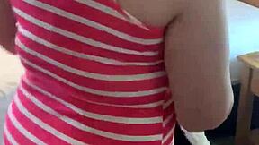 Petite girl teases her panty lines slow and seductive in bedroom play