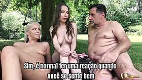 Old man publicly fucks crossdressing teen bride outdoors