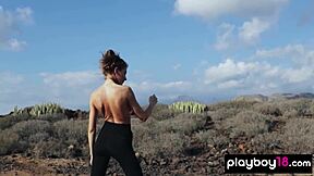 Gorgeous Brunette Taya Vais Strips Naked Revealing Perfect Tits Outdoors