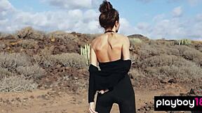 Gorgeous Brunette Taya Vais Strips Naked Revealing Perfect Tits Outdoors