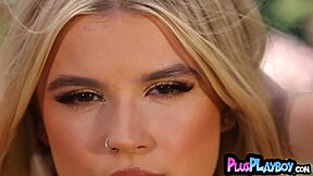 perfect blonde model sky wonderland strips naked outdoors