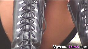 A voyeur secretly watches Japanese teen's upskirt in public outdoors