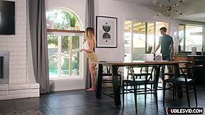 Cheating sis Maria Kazi gets DP from stepbro and pool guy by the pool.