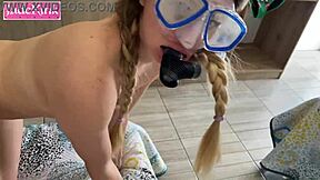 snorkel girl sloppy deepthroat blowjob cum swallow
