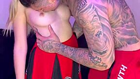 Tattooed Stud Pounds Petite Latina Student Skirt Up