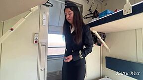 CONDUCTRESS BENDS OVER IN TRAIN FOR DOGGY CREAMPIE!