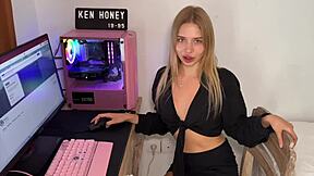 Girlfriend, isn't this skinny blonde college cutie teasing her thong panties perfectly for your outdoor camera view?