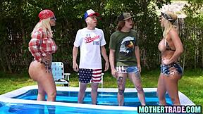 Step moms dare step sons into wild group fuck