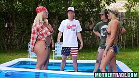 Step moms dare step sons into wild group fuck