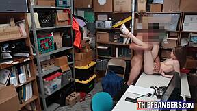 innocent shoplifter teen strips bare then rides security's cock begging