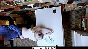 Teen trembles sucking officer's monster cock to escape store punishment