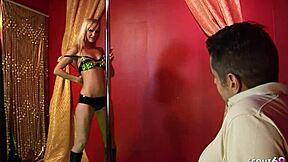 Skinny blondes bareback old man at lapdance club threesome?