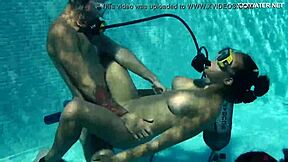 Petite teens Candy and Lizzy fuck Mike hard underwater