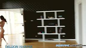 teen dyke rides strapon dildo squirting hard 😍💦