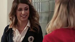 Cheerleader sneaks licks into her pushy lez girlfriend's uniform-hidden pussy.