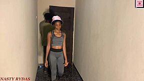 big tits ebony teen rides cock cowgirl 💦🍑 creampie!