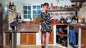 Curvy Redhead's Kitchen Passion Bursts After Banana Orgasm Fuck