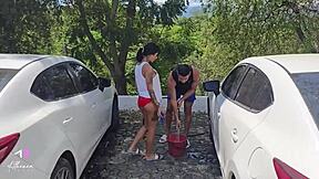 Colombian Athenea Rose bangs Max Betancur in public car wash