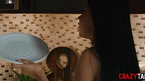 Teen watches ebony babe squirt then licks pussy