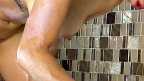 busty brunette stepmom and stepsis in tub sucking me off till i bust on tits