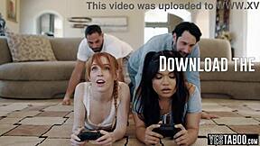 Teen gamer girls team up with stepdads for intense group gaming session
