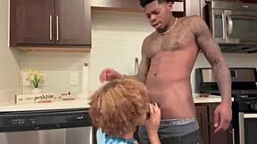 Kitchen creampie bends 18yo ebony over big black cock